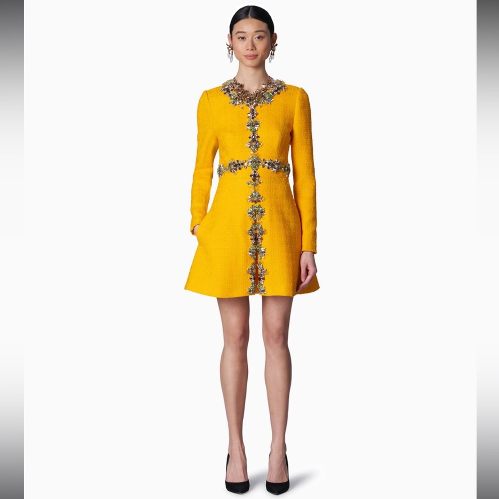 Carolina Herrera Embroidered Solid Tweed Mini Dress